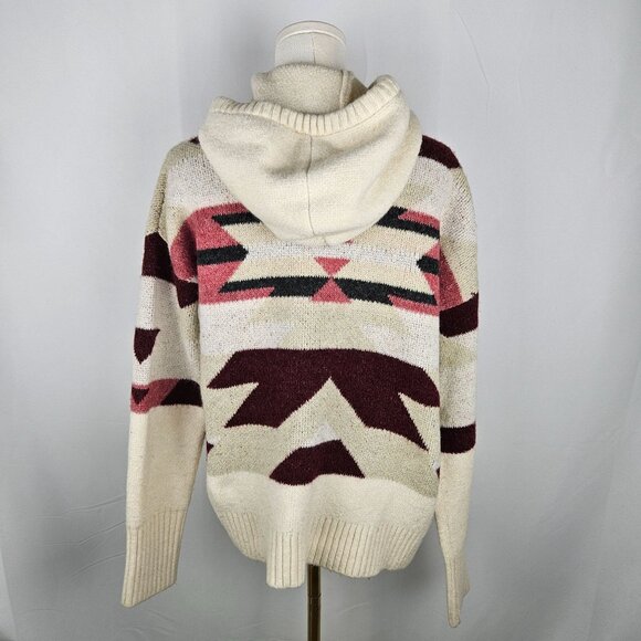 Lou & Grey Slopeside Aztec Hoodie Sweater Small Ivory Burgundy SW Boho - Picture 5 of 9
